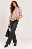 Multicoloured Geometric Print Balloon Sleeve Blouse