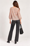Multicoloured Geometric Print Balloon Sleeve Blouse