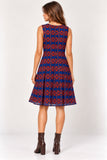 Blue & Rust Printed Pleated Mini Dress