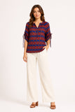 Printed Drawstring Sleeve Top