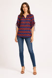 Printed Drawstring Sleeve Top