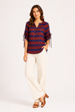 Printed Drawstring Sleeve Top