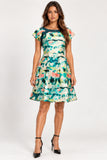 Green Tropical Scenic Printed Fit & Flare Mini Dress