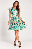 Green Tropical Scenic Printed Fit & Flare Mini Dress
