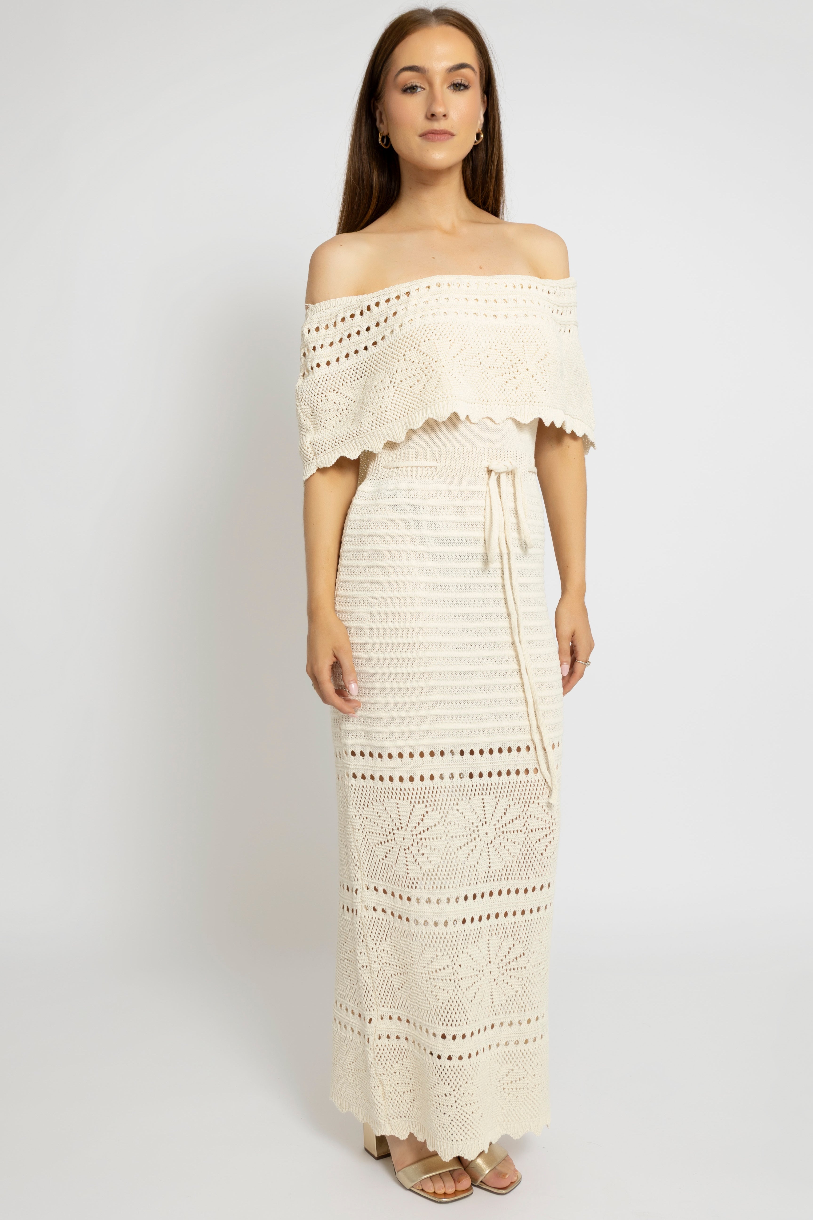 Crochet Off-Shoulder Maxi Dress – Cutie London