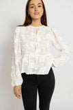Textured Floral Detail Sheer Blouse