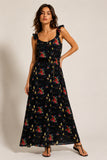Floral Print Frill Strap Maxi Dress