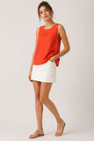Swiss Dot Pleated Sleeveless Top