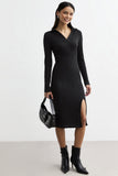 Black Long Sleeve Bodycon Knit Dress