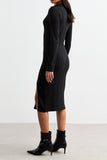 Black Long Sleeve Bodycon Knit Dress