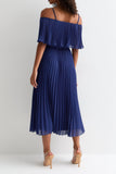 Pleated Bardot Midaxi Dress