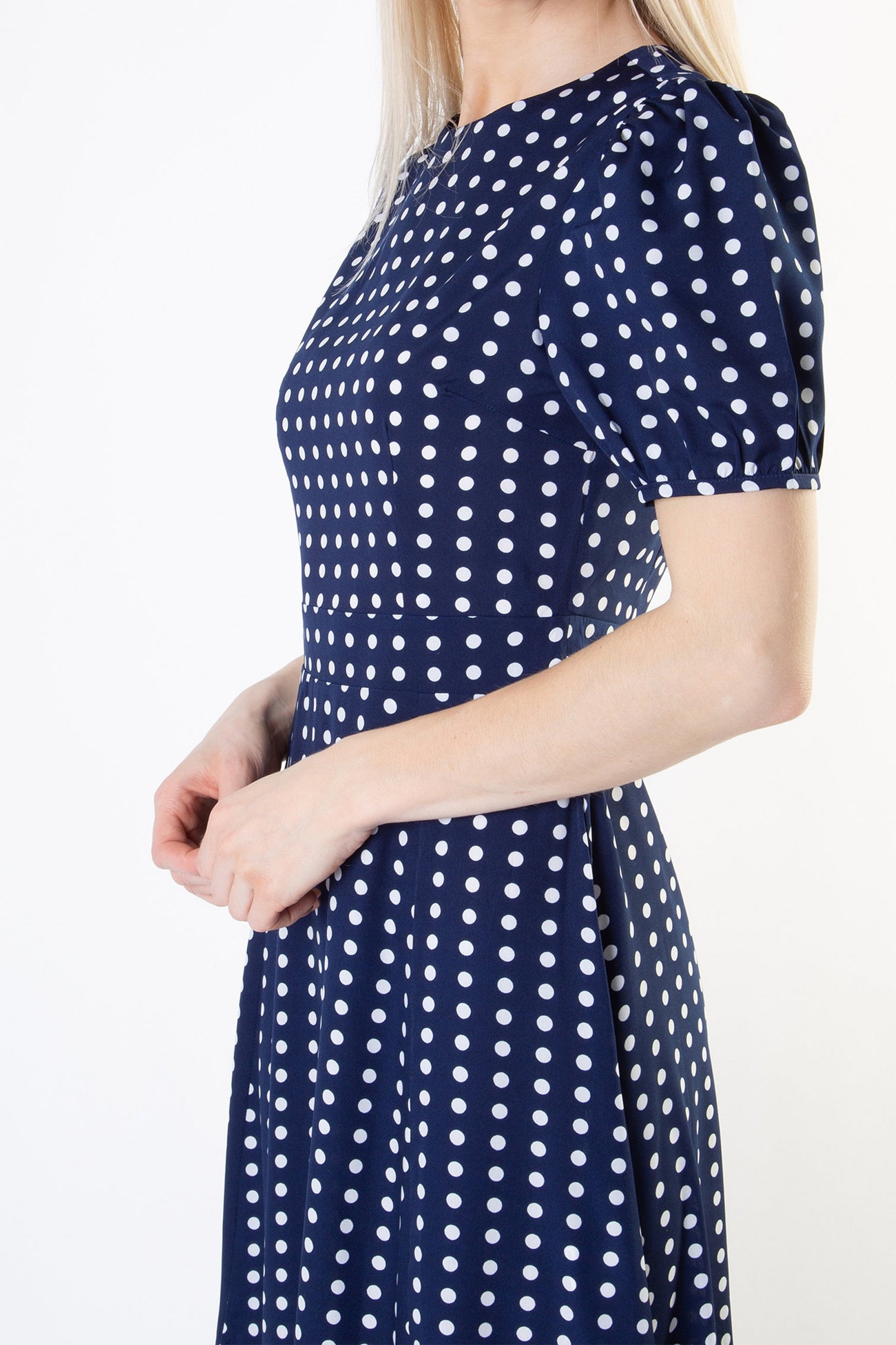 Short Sleeve Maxi Dress in Polka Dots - NAVY