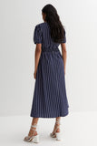 Short Sleeve Maxi Dress in Polka Dots - NAVY