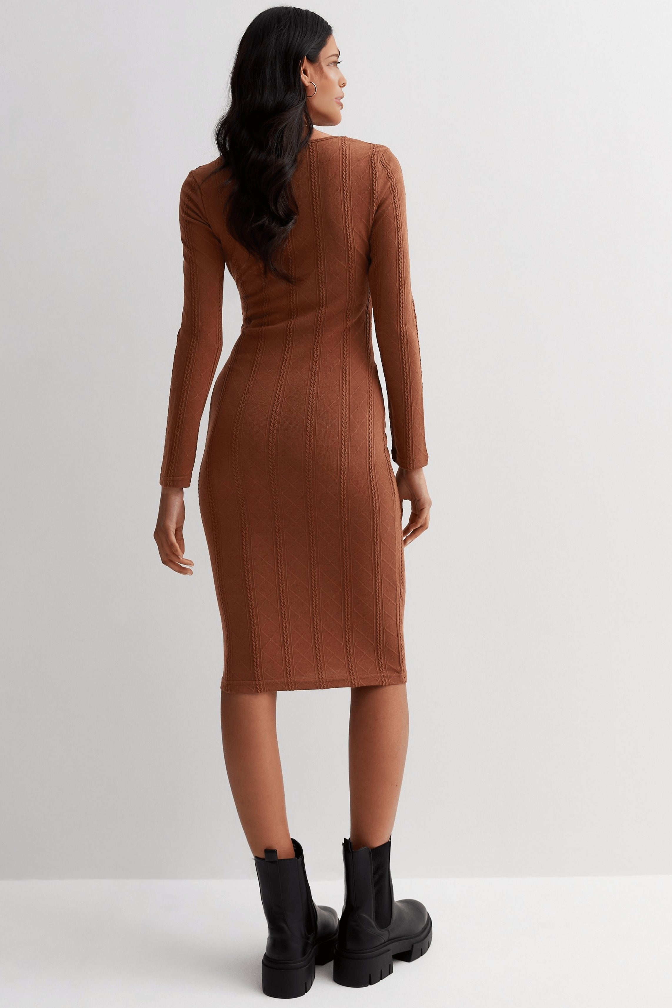 Front Tie Bodycon Knit Dress - BROWN Cutie London Front Tie Bodycon Knit Dress - BROWN Cutie London