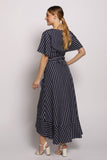 Polka Dot Wrap Dress with Flared Sleeves - NAVY
