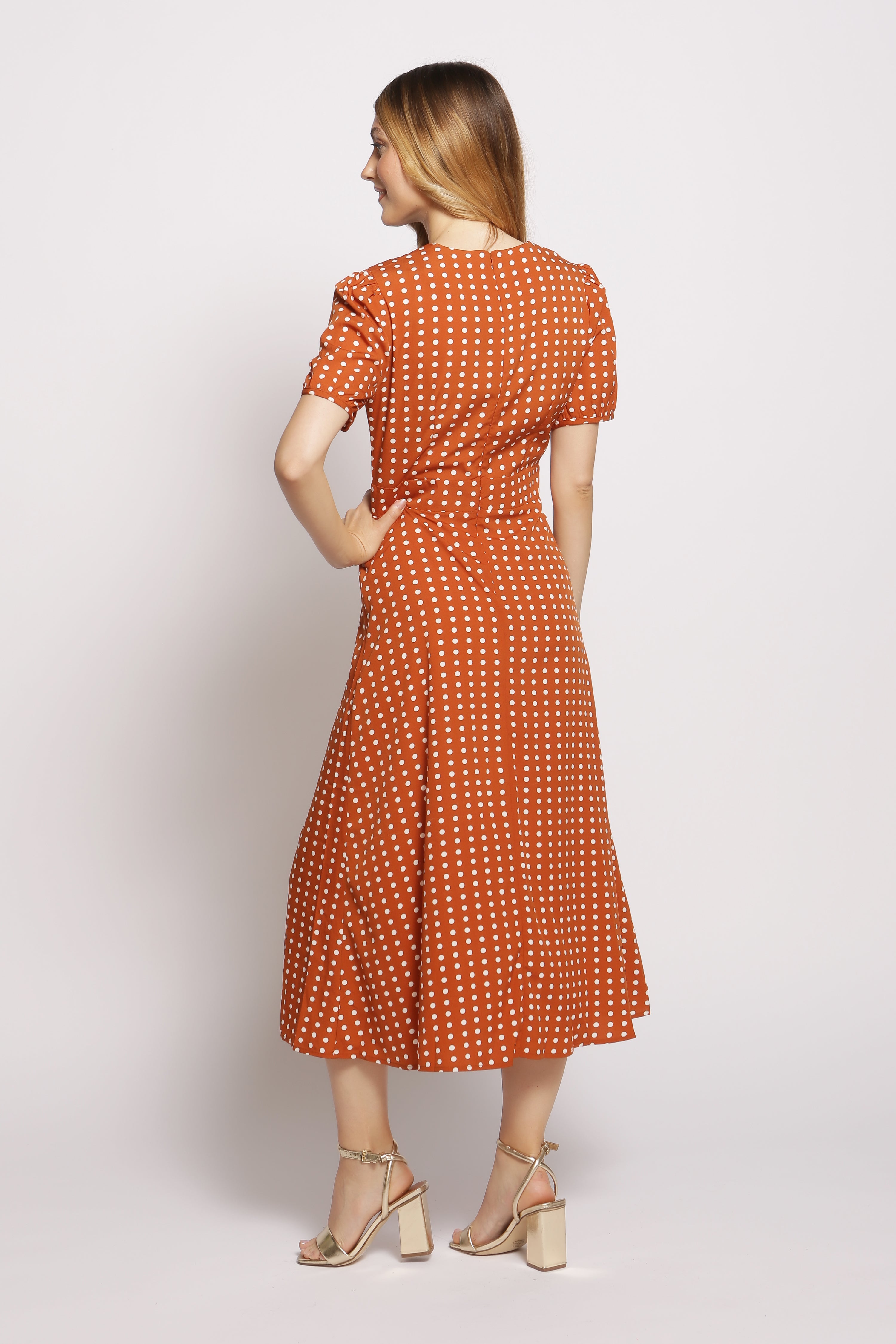 Short Sleeve Maxi Dress in polka dot BROWN