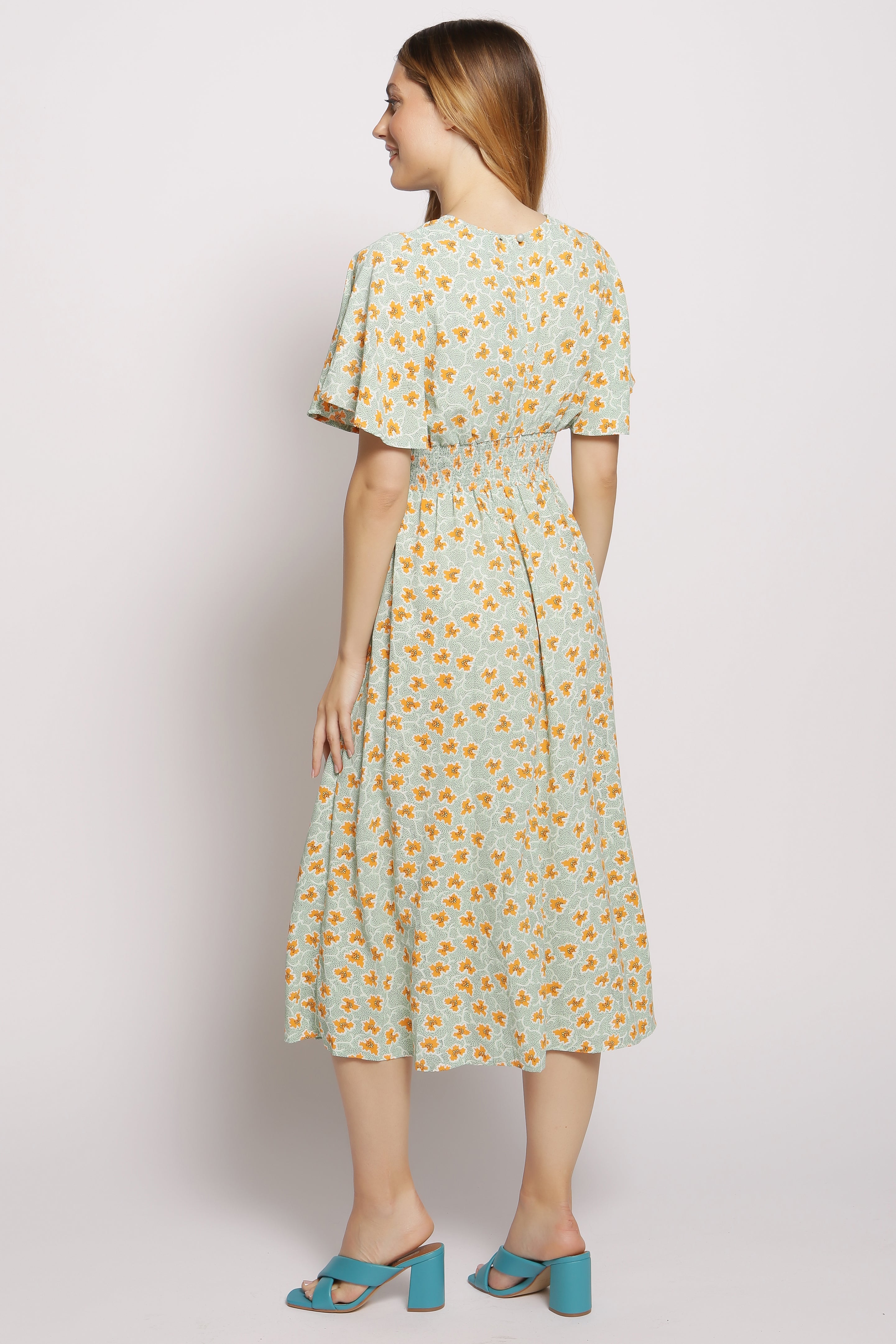 Floral Ruffle Sleeve Maxi Dress