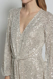 Sequin Full Sleeved Front Tie Silver Dress