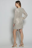 Sequin Full Sleeved Front Tie Silver Dress