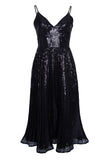 V-Neck Sequin Strap Cocktail Dress