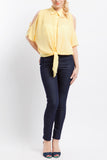 Button-Up Cold Shoulder Tie-Front Blouse