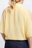 Button-Up Cold Shoulder Tie-Front Blouse