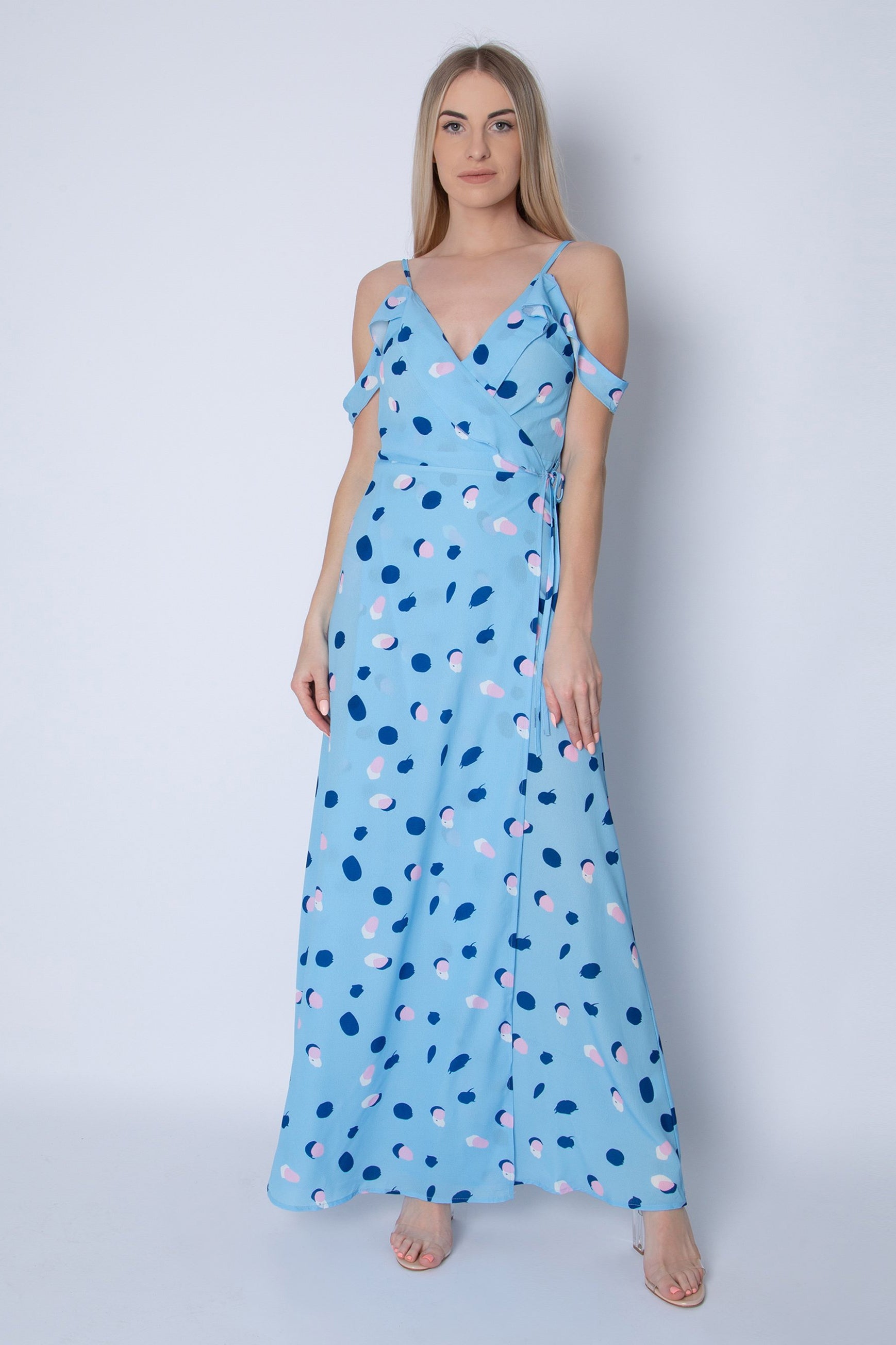 Polka Maxi Wrap Dress - BLUE