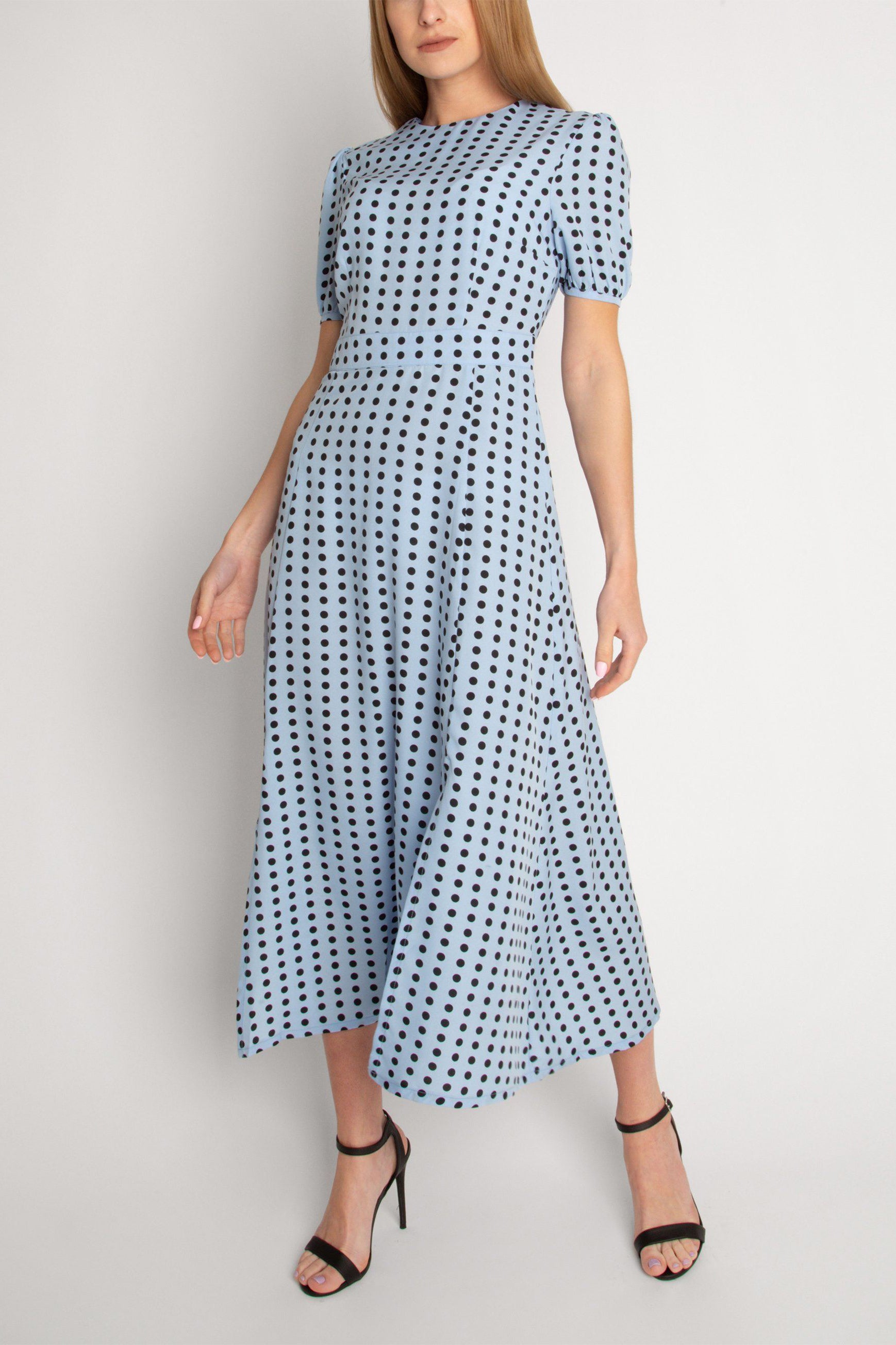 Short Sleeve Maxi Dress in Polka Dot -L BLUE Cutie London Short Sleeve Maxi Dress in Polka Dot -L BLUE Cutie London