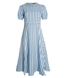 Short Sleeve Maxi Dress in Polka Dot -L BLUE