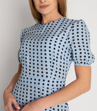 Short Sleeve Maxi Dress in Polka Dot -L BLUE