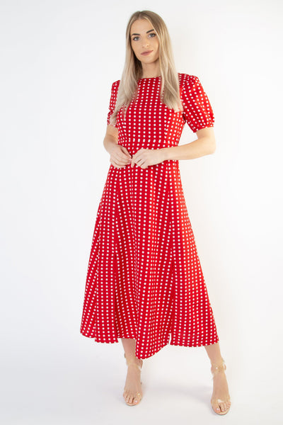 Short Sleeve Maxi Dress in Polka Dot -RED – Cutie London
